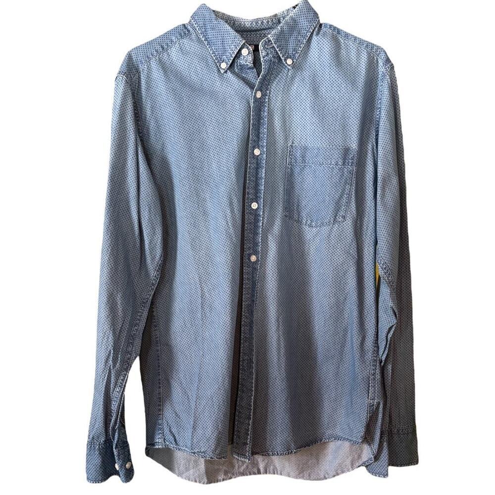 Men’s Blue Polka Dot Button-Up Shirt Long Sleeve Casual Dress Shirt, Classic Fit